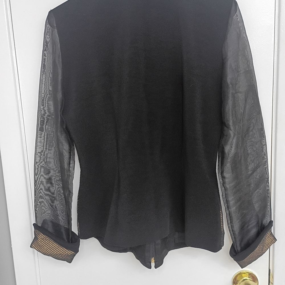 Vintage Black Jacket with Bronze Mesh Accents - Women's Tailored Zip Blazer - Picture 8 of 12